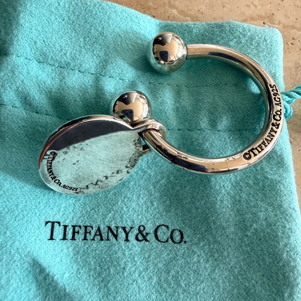 Tiffany & Co Sterling Silver Round Tag Key Ring “A” Monogram AG925 - Picture 2 of 4